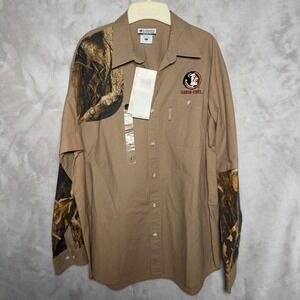 Columbia Collegiate Long Sleeve Button Up Shirt Mens L Florida State FSU Camo